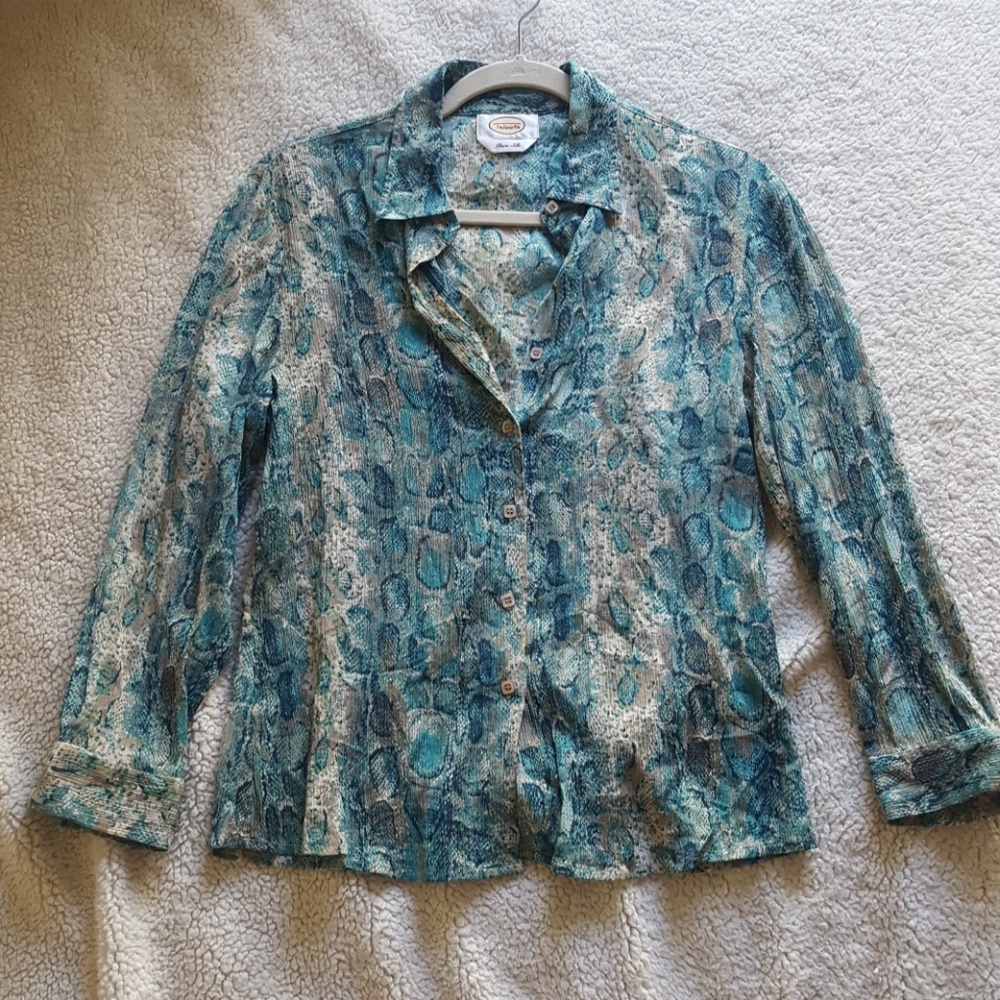 Talbots- 100% silk long sleeve button down
